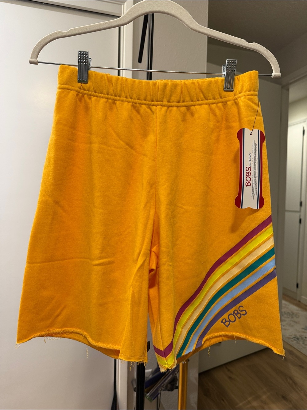 BOBS from Skechers Bright Yellow Rainbow Stripe Shorts size XS NWT